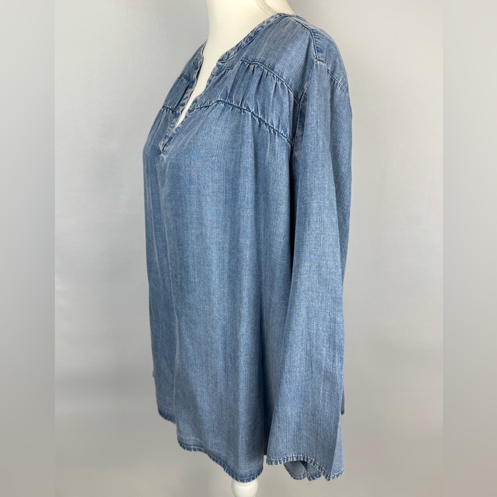 Splendid Chambray Peasant Blouse Light Blue Lyocell Lightweight 3/4 Sleeves XXL - Picture 7 of 11